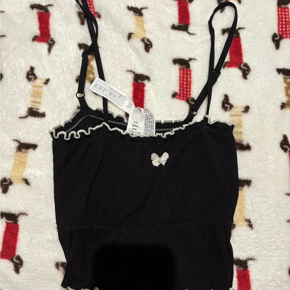 Black Ruffled Camisole with Butterfly Detail